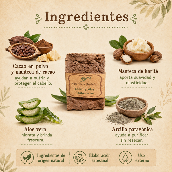 Producto - Champú Sólido Cacao y Aloe Restauración - para Cabellos Teñidos o Dañados - 2