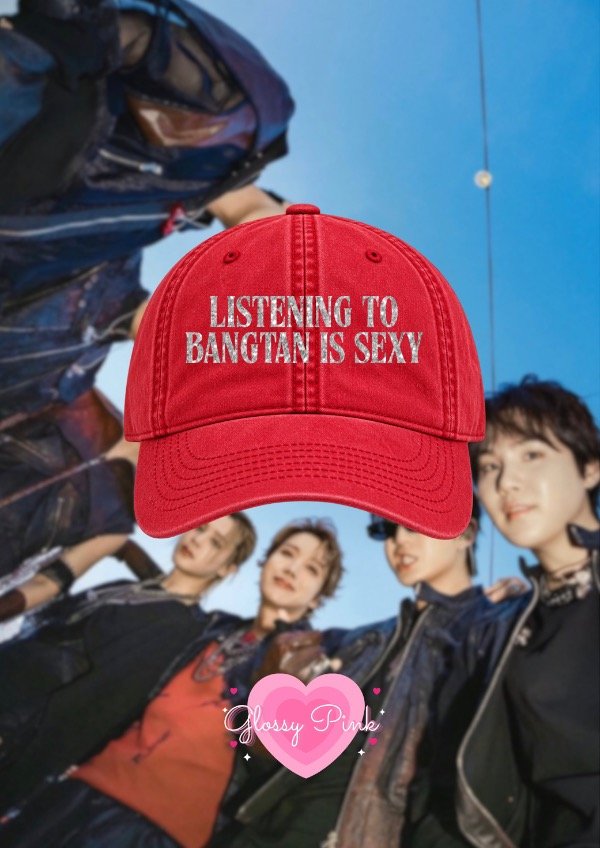 Producto - Gorra roja vintage Listening To Bangtan Is Sexy - VINILO TEXTIL GLITTER