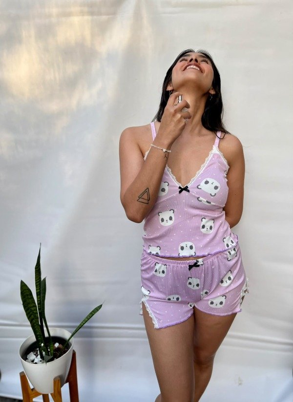 Producto - Pijama Corto con Encaje Lila - 0