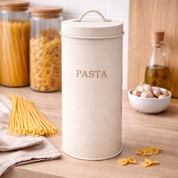 Producto - Lata para Pasta Vintage de Acero con Tapa Organizador para Spaghetti