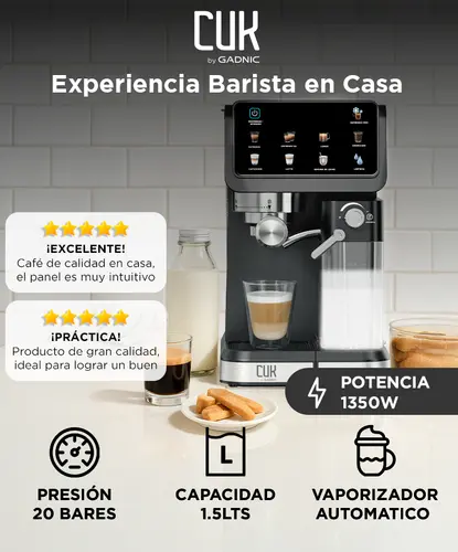Producto - Cafetera Expreso Semi Automática 20 Bar Con Espumador De Leche -Cuk By Gadnic - 0