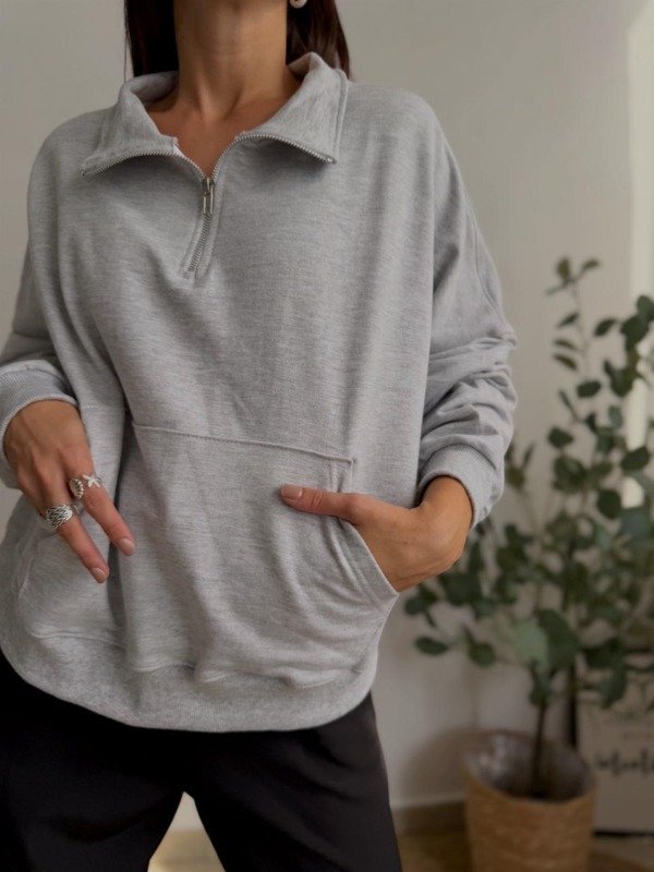 Producto - buzo canguro c/cierre gris melange