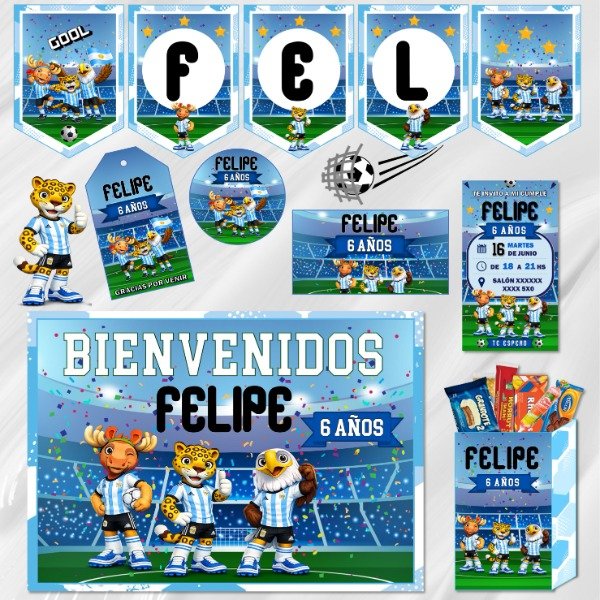 Producto - Kit Imprimible Cumpleaños Candy Bar Mascotas Mundial 2026