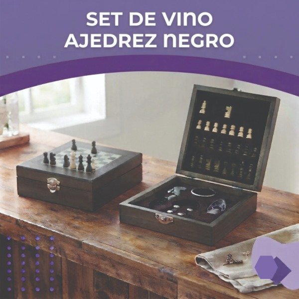 Producto - Set de Vino Ajedrez Negro