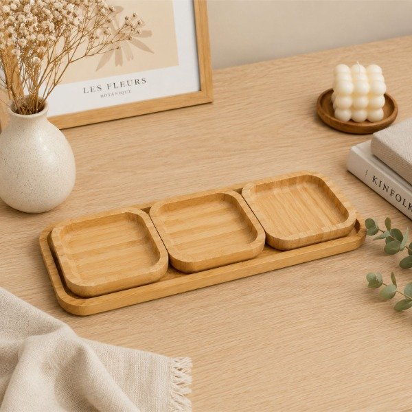 Producto - Bandeja grande con 3 recipientes bambu