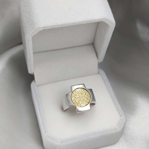 Producto - Anillo Cruz del equilibrio y San Benito Plata y Oro - 3