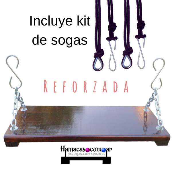 Producto - Hamaca madera XXL y cadenas con sogas largas lista para usar ENVÍO GRATIS