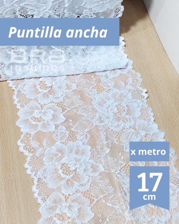Producto - [P24] Puntilla Elastizada 17 cm - Blanco (x Metro) - 0