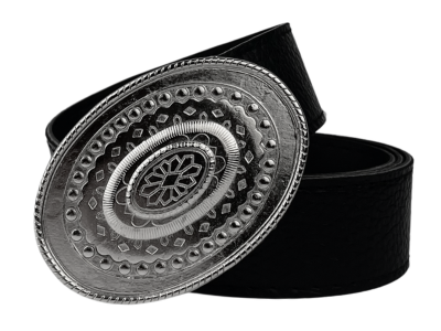 Producto - Cinto Chapon Flor Plateado Ecocuero Negro