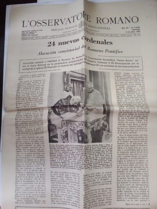 Producto - L Osservatore romano Edición española #1018 - Julio 1988
