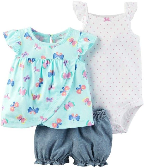 Producto - Trio Beba Verano Remera Celeste Mariposas
