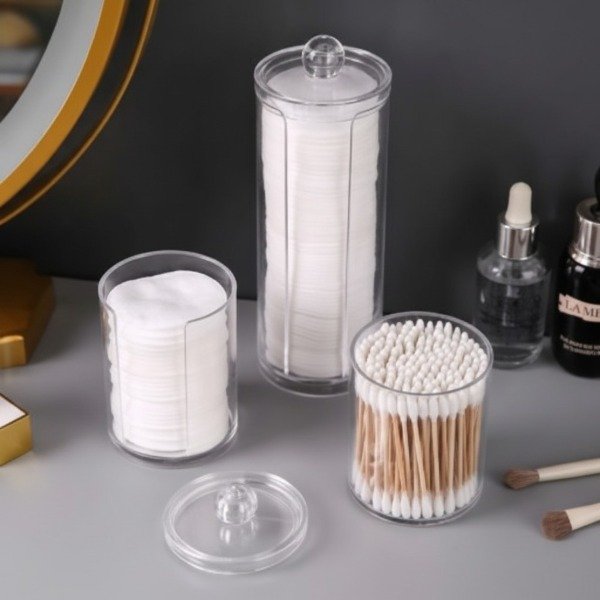 Producto - SET DE BAÑO ORGANIZADOR ACRILICO LISO PORTA HISOPOS, DISCOS ALGODON 3 PIEZAS l - 0