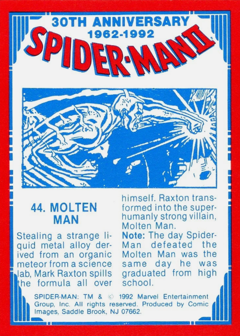 Producto - 1992 Comic Images Spider-Man II: 30th Anniversary 1962-1992 #44 - Molten Man - 1
