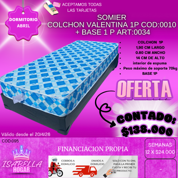 Producto - SOMIER VALENTINA 1P COD 095