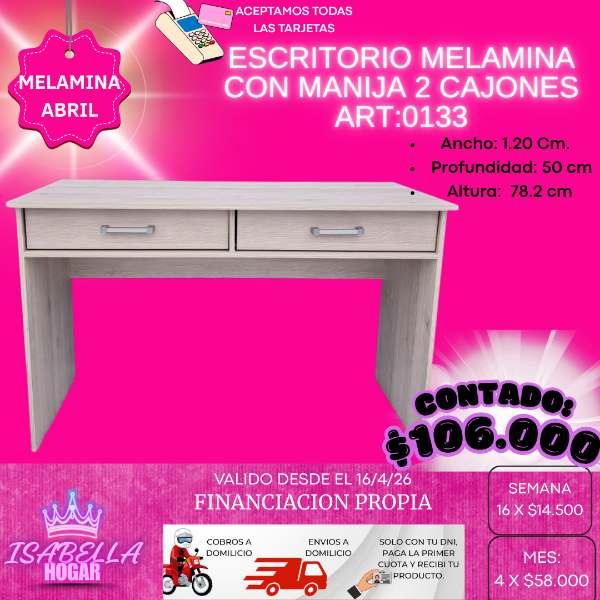 Producto - ESCRITORIO MELAMINA CON MANIJA 2 CAJONES