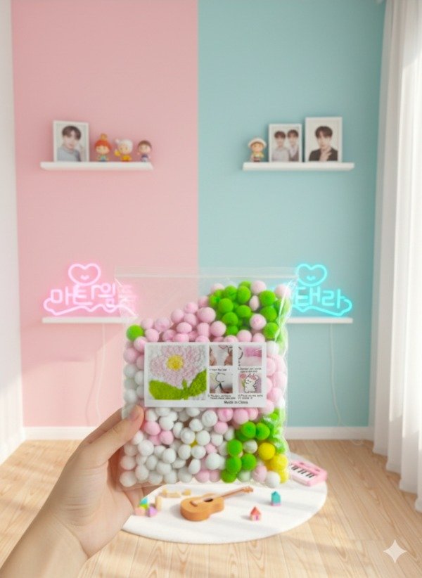 Producto - Cuadro para colocar pompones manualidad infantil 30x30cm flor