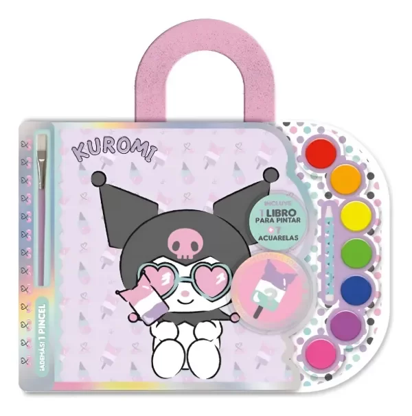 Producto - Set de arte kuromi libro para pintar con acuarelas pincel y lápiz de cera