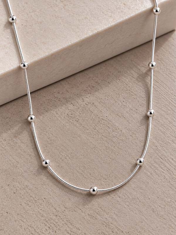 Producto - Collar bolitas acero blanco 002