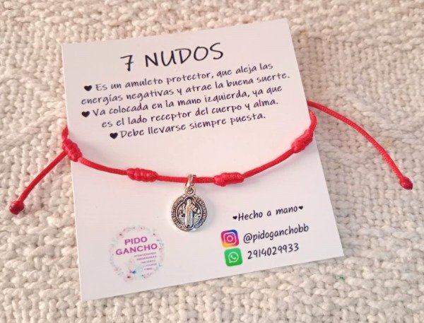 Producto - Pulsera 7 nudos con medallita San Benito