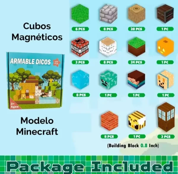 Producto - Juego de Bloques Cubos Magnéticos o Imantados Minecraft x 100 - 4