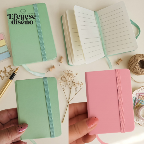 Producto - Mini Cuaderno A7 con Elastico Tapa Dura 100 hojas