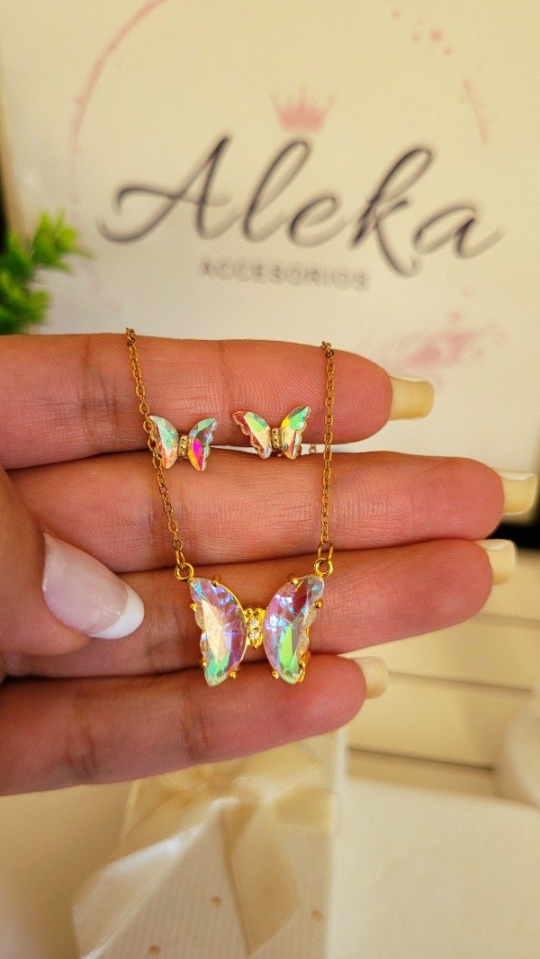 Producto - Conjunto Mariposa tornasol de acero dorado - 2