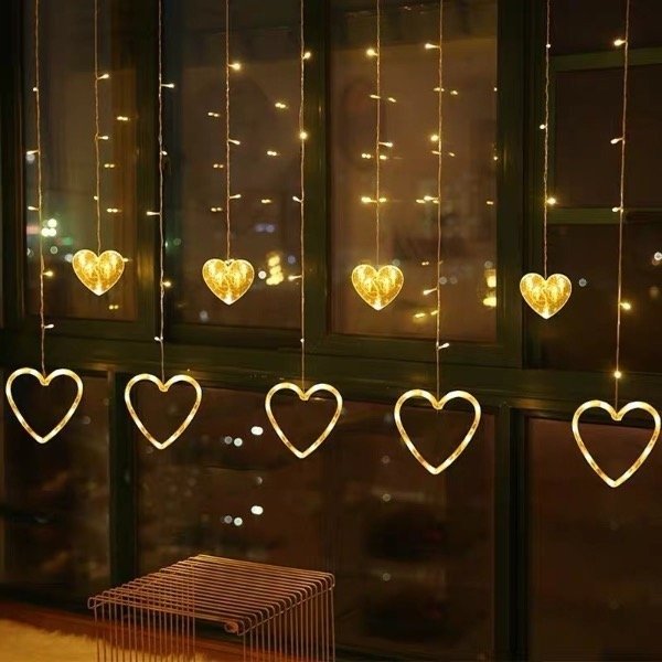 Producto - Cortina Guirnalda Corazón Led 3mts Cálida Navidad Efectos