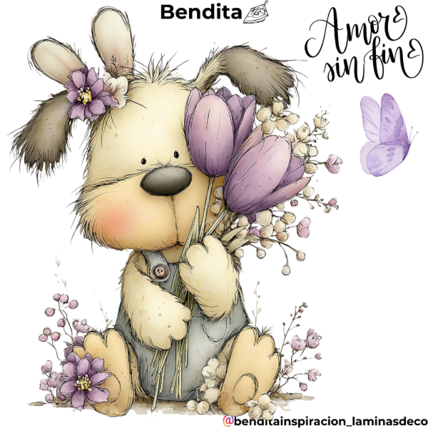 Producto - Bendita Plancha perro con flores lila 2