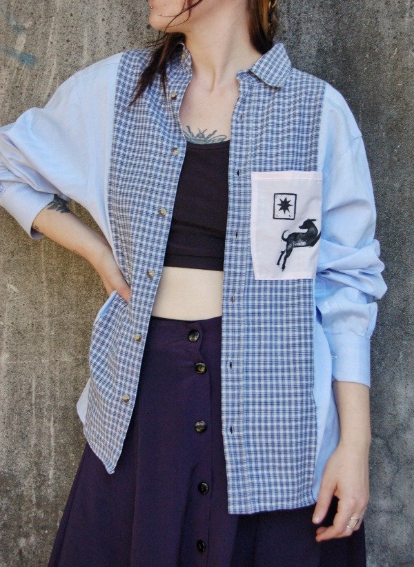 Producto - Camisa siamesa 2 / celeste y cuadros