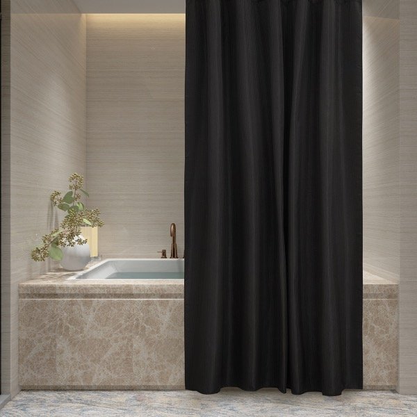 Producto - CORTINA DE BAÑO TEFLONADA NEGRO + 12 GANCHOS PLÁSTICOS - 0