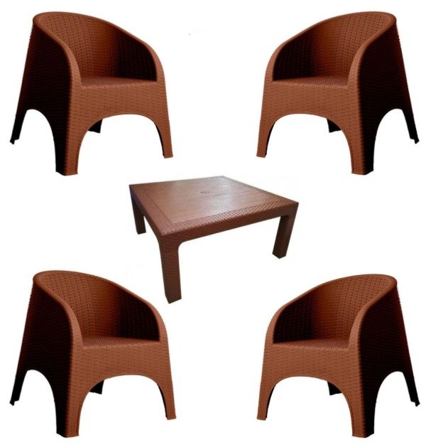 Producto - 4 SILLONES ALEJO + MESA RATONA RATAN MARRON