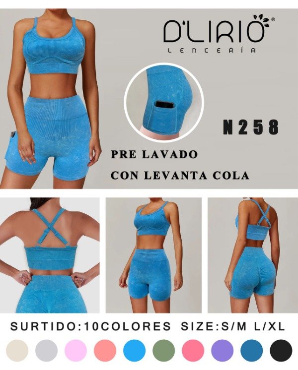 Producto - CONJUNTO DEPORTIVO PRELAVADO CORTO 2PZ D'LIRIO N258 EF. PUSH UP (x6)