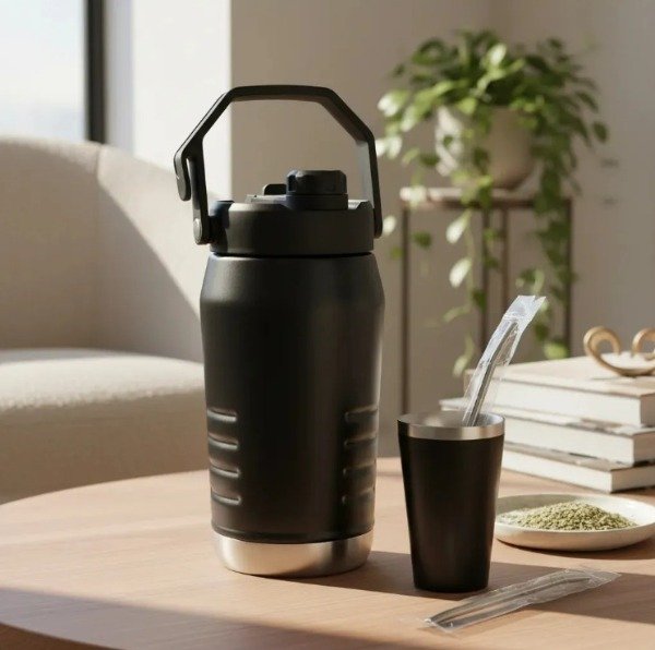 Producto - Kit Set Terere Negro 2 Litros Con Mate Y Bombilla