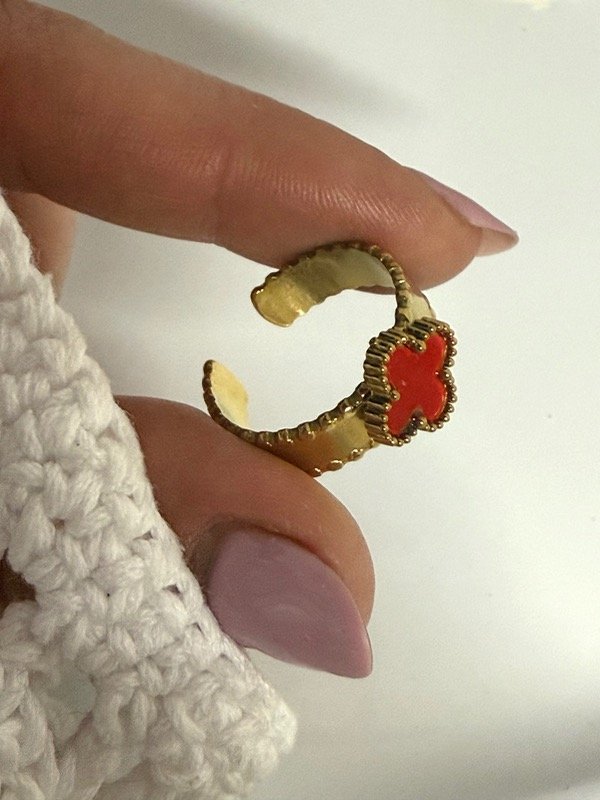 Producto - ND75 Anillo Van cleef rojo acero dorado talle único regulable