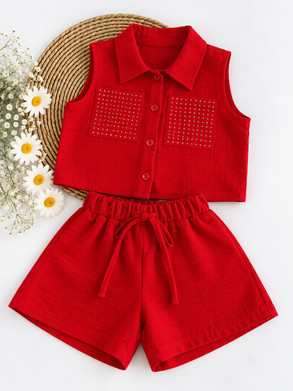 Producto - CONJUNTO GIANNA ROJO (CAMISA + SHORT)