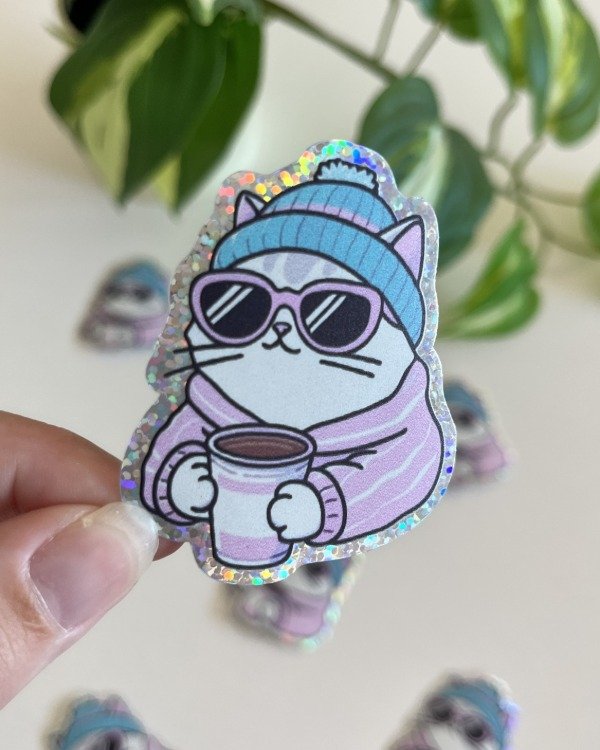 Producto - Sticker Glitter UV - Gato Invierno