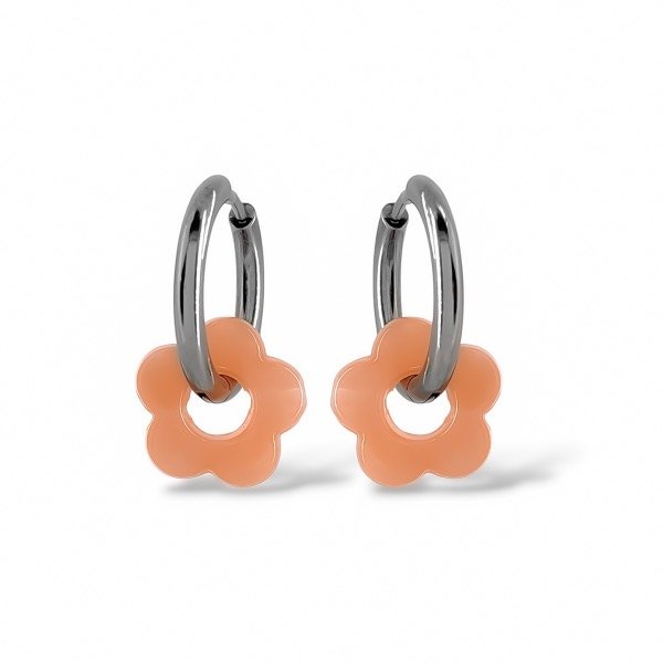 Producto - Argollas de acero quirúrgico con dije flor - Salmon