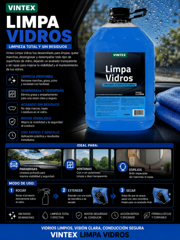 Producto - Vintex Limpia Vidrios 5L Limpiador Profesional para Cristales