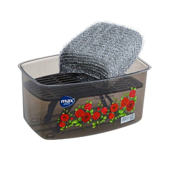 Producto - ESCURRIDOR DE ESPONJA PLÁSTICO + ESPONJA TIPO VIRULANA 14X7X10 CM