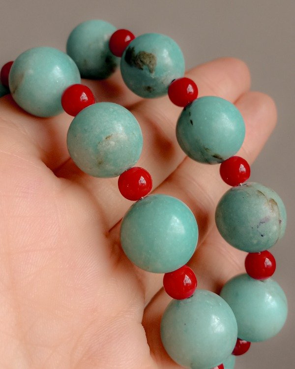 Producto - COLLAR BOLUDO de piedra natural AMAZONITA con Coral