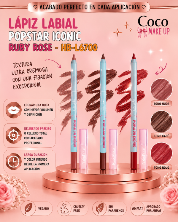 Producto - LÁPIZ LABIAL POPSTAR ICONIC - RUBY ROSE - HB-L6700