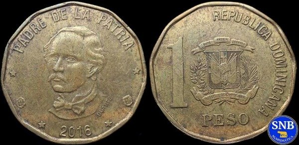 Producto - República Dominicana - 1 Peso (2016) KM #102.b - Cuarta República