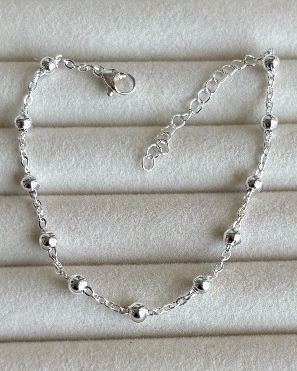 Producto - Pulsera con esferas lisas de acero blanco 17-21cm