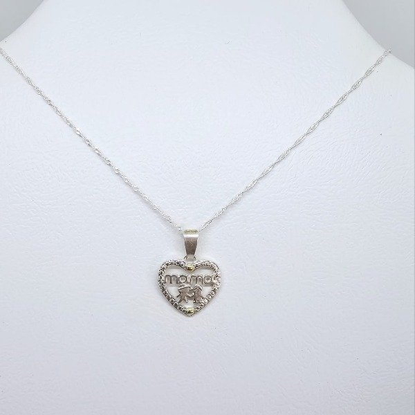 Producto - Cadena de plata con dije corazón Mamá de plata con oro (cod891-283)