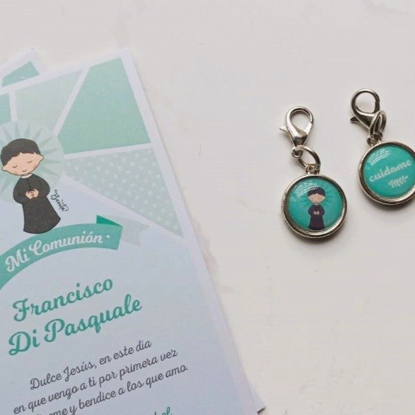 Producto - SOUVENIR ESTAMPA + MEDALLITAS PARA COLGAR - COMUNION
