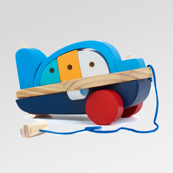 Producto - Avión de madera GRANDE Celeste - 30 cm - Juguete Didáctico