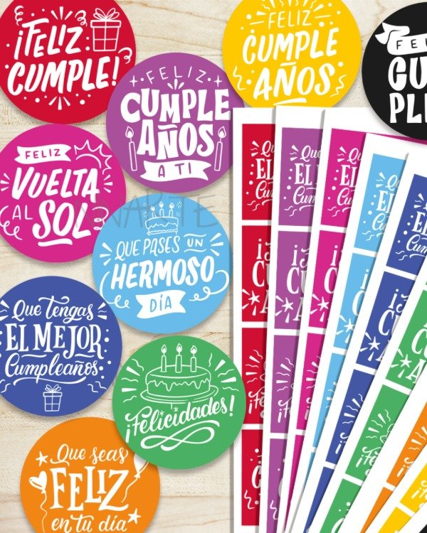 Producto - MEGA KIT IMPRIMIBLE ETIQUETAS FELIZ CUMPLEAÑOS EMPRENDEDORES COLORES