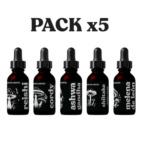 Producto - Pack x5 30ml Doble Extracto Shiitake Melena Leon Cordyceps Reishi Ashwa