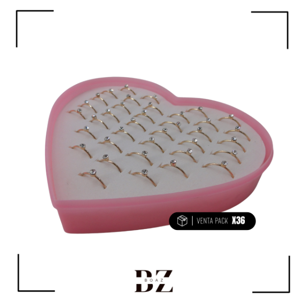 Producto - ANILLOS DORADO C/PIEDRA STRASS CHICO X 36 EST.CORAZON - 1847-1 - 1