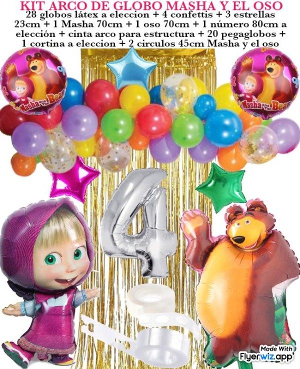 Producto - Arco de globo cumpleaños masha y oso